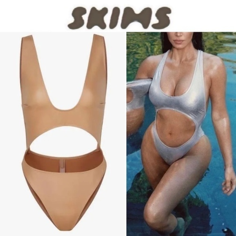 Skims wet cutout bodysuit swim sz L NWT